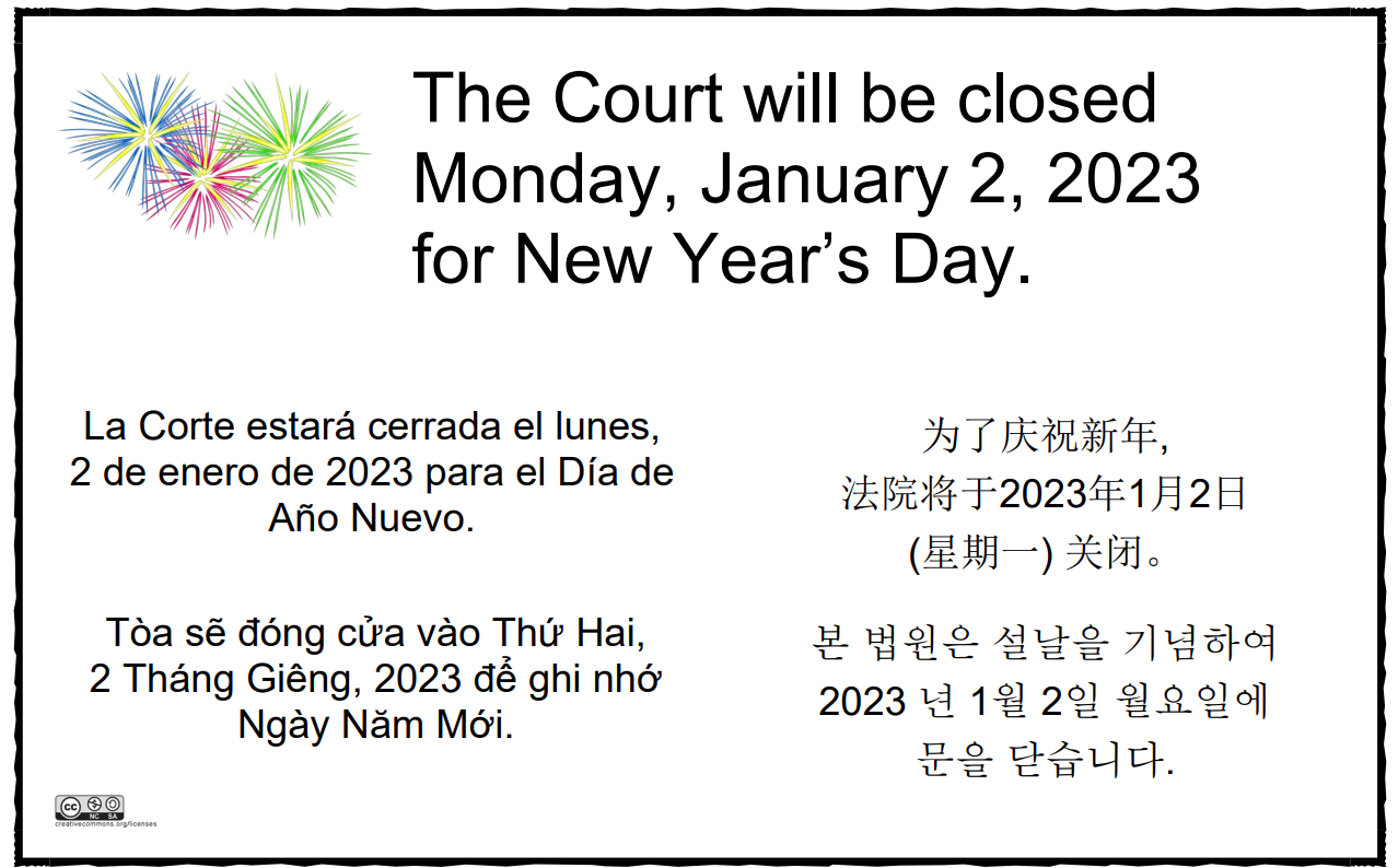 Notice: New Year #39 s Day Court Closure Superior Court of California