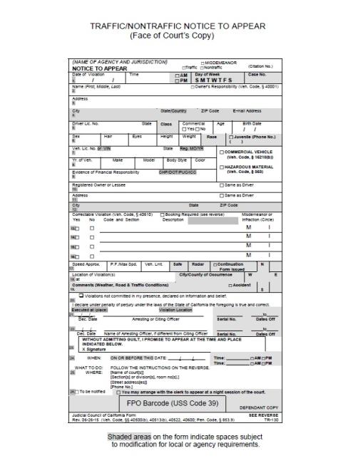 Traffic Citation Notice to Appear